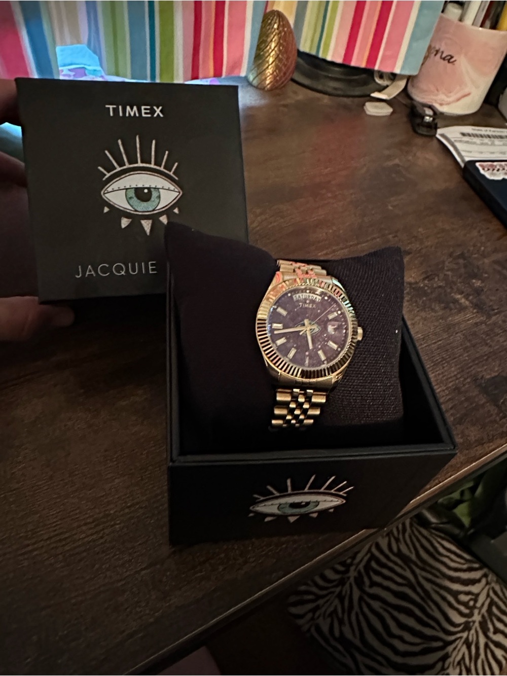 Timex Jacquie Gold-Tone Men’s Bracelet Watch with Dark Purple Dial